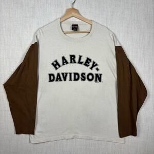 Vintage Harley Davidson Brown Spellout Two Tone 1995 XL Long Sleeve